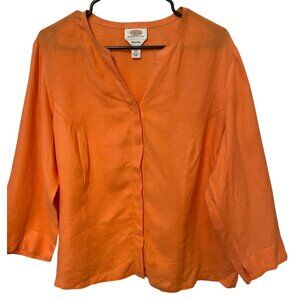 Talbots Petites Irish Linen Button 3/4 Sleeve Orange Top 14W Beach Summer Boho
